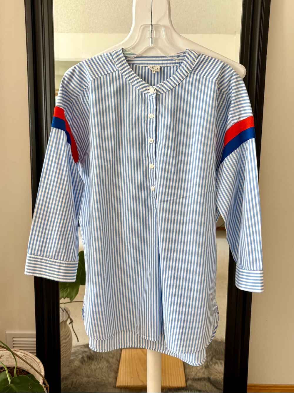 KULE Blue & White Striped Oversized Button Down Shirt